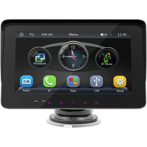 Portable Autoradio, 7 Pouces FM Radio Voiture sans Fil avec télécommande au Volant Support réglable, Prise en Charge Carplay Android, BT Appel Mains Libres, Double USB, Auto Phone Link (1/5)