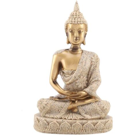 Méditation Assis Bouddha Grès Sculpture, 11 x 7 x 4 cm Rétro Zen Zang Décoration de la Maison Statue Bouddhisme Sculpture Art Créatif Résine Salon Décor de la Maison (Or) (1/5)