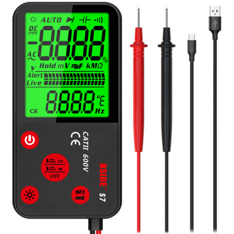 Multimètre Numérique Automatique Rechargeable Grand Écran Voltmètre Intelligent Ultra Fin avec NCV Testeur de Tension CC CA Continuité Fréquence Résistance avec Étui (1/5)