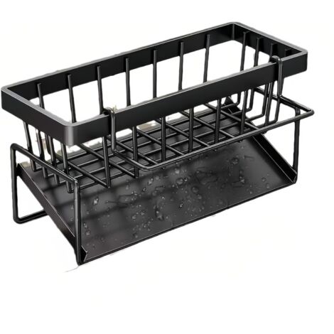 Caddy d’évier de Cuisine en Acier au Carbone, Porte-éponge Porte-Savon Auto-vidange avec Support à torchon Amovible pour Organisateur de comptoir de Cuisine, Noir (1/5)