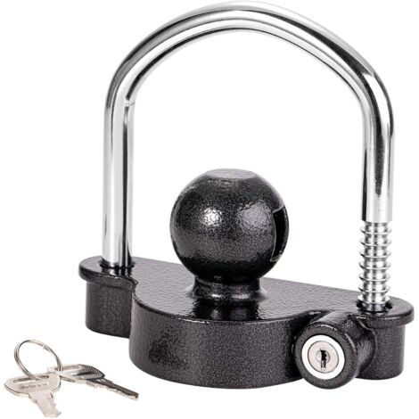 Verrou d'attelage de remorque Kit de sécurité Universel pour coupleur de Boule de remorquage Protection antivol Robuste pour remorque Caravane Horsebox, 2 clés, Noir (1/5)
