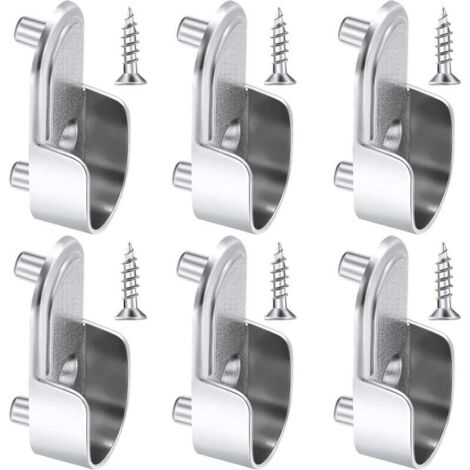 6 Supports d'Extrémité de Rail de Garde-Robe Ovales Support de Tringle de Garde-Robe en Argent Nickelé Supports de Rail de Bride de Garde-Robe de 15 mm et 6 Pièces Vis pour Penderie (1/5)