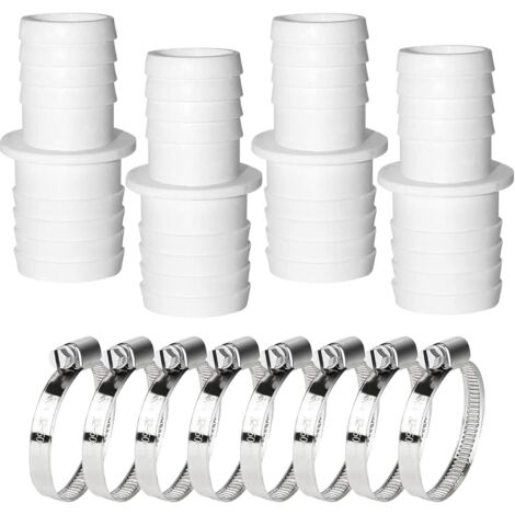 Lot de 4 raccords de tuyau de piscine de 38 mm à 32 mm, avec 4 colliers de serrage en acier inoxydable (32 à 38 mm) (1/5)