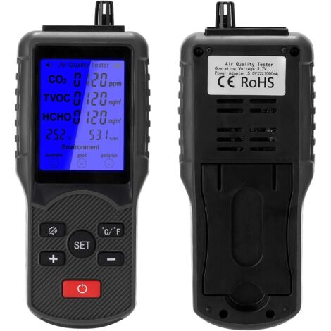 Moniteur de qualité de l'air Analyseur, Compteur de CO2, Multifonctionnel TVOC, Dispositif de mesure de la température et de l'humidité, Détecteur de Formaldéhyde Intérieur, Testeur (1/5)