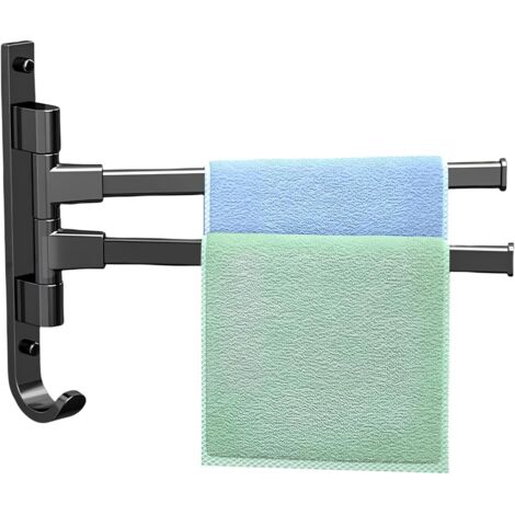 Porte-Serviettes Pivotant à 2 Bras, Support Mural pour Serviettes, Alliage d'Aluminium Rotation à 180 Degrés, Double Barre Pivotante Porte Serviette Accessoire pour Salle de Bain ou Cuisine (Noir) (1/5)