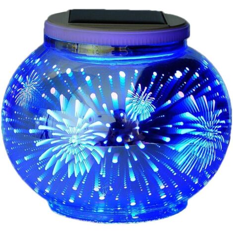 Lampe Solaire 3D Veilleuse,Verre Boule Lampe RGB Solaire Lanterne Lampe de Table Jardin Déco Atmosphère Éclairage Chambre Bébé Enfant Salon Chevet Balcon Intérieur Extérieur