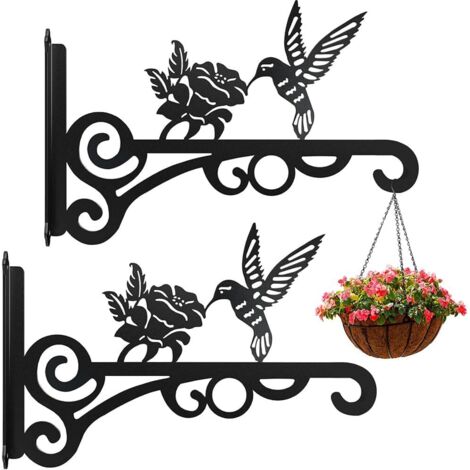 Support de Panier Suspendu à Montage Mural, 2 Pièces Support Crochet Plante, Cochets Muraux en Fer pour Plantes, Pots de Fleurs, Décoration de Jardin et Balcon (Noir) (1/5)