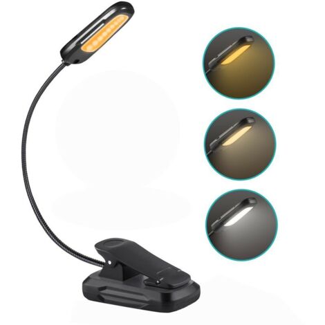 Lampe de Lecture, TEAMPD 9 LEDs Liseuse Lampe Clip USB Rechargeable, 360°Cou Flexible, 3 Température de Couleur(Blanc/Chaud/Blanc Chaud), Mini Veilleuse pour Lire au Lit,Enfant,Kindle,Voyage,Camping [ (1/5)