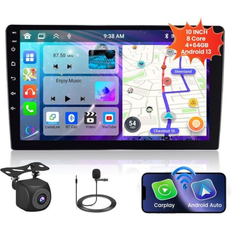 Autoradio Android 13 10.1" Dual Din – 8 Core 4+64GB – WiFi Bluetooth 5.0 – GPS intégré – Caméra de recul 1080P – Carplay Android Auto (1/5)