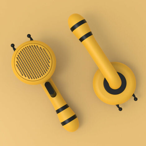 Brosse de toilettage pour animaux de compagnie pour chiens chats chiot lapin pour enlever le sous-poil lache, les poils emmeles pour les poils courts et longs Jaune (1/5)