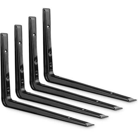 Lot de 4 Équerres Étagère de Fixation Murale en Métal 320mm x 220mm, Robuste Support d'Angle pour Étagères Flottantes, Etagères en Bois - Noir (1/5)