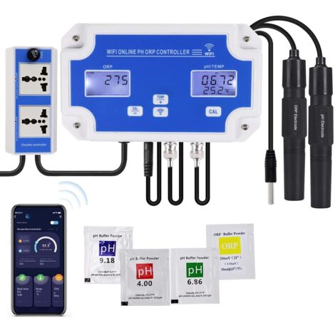 Contrôleur intelligent pH ORP 3 en 1 – Surveillance et dosage à distance – Sondes remplaçables – Pour aquariums et piscines