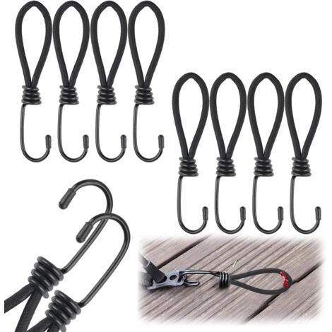 Soldes 10 Pièces Tendeurs de Bâche avec Crochets, 15cm Tendeur Elastique avec Crochet, Flexible spanngummi mit Haken, Tendeur Bache Universels, Élastiques avec Crochets(Noir) (1/5)