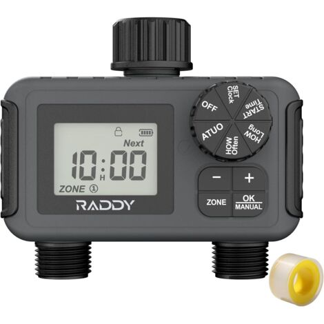 WS-5 Programmateur d'arrosage à 2 sorties pour tuyau d'arrosage, minuterie d'irrigation pour arrosage du jardin, retardateur de pluie, minuterie manuelle / automatique (1/5)