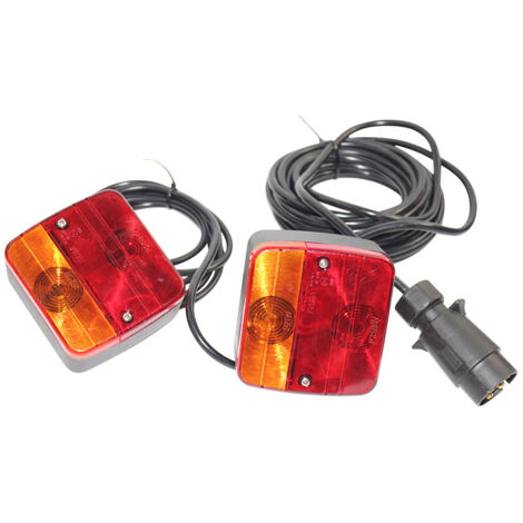 Feux Arrière de Remorque Magnétique, 12V Incandescent Feux de Remorque avec 7 Broches et 7,5m Câble, Feux Arrière Feux Stop Clignotant Feux de Plaque pour Camion Caravane Tract