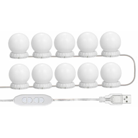 Nazalus-Vente chaude-Kit D'Eclairage Miroir Led Pour Coiffeuse, Avec 10 Ampoules Reglables, 10 Luminosite Et 3 Modes D'Eclairage, Type Usb, Blanc - Blanc (1/5)