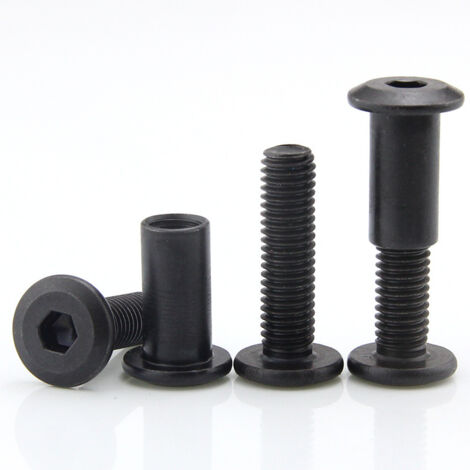 Lot de 10 Boulons de Fixation de M6 x8 mm avec Écrous Assortis Écrou de Manchon avec la Tête Ronde de Trou Hexagonal en Acier au Carbone Noir Convenant aux Sac ou Ceinture en Cuir (1/3)