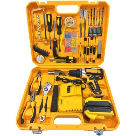 Kit d'outils - Kit d'outils avec perceuse sans fil, boîte à outils de 118 pièces avec perceuse, adapté à la réparation de la maison,home Tool Kits for Men & Women, Hand Drill Set Perfect, DIY Er, Hand (1/5)