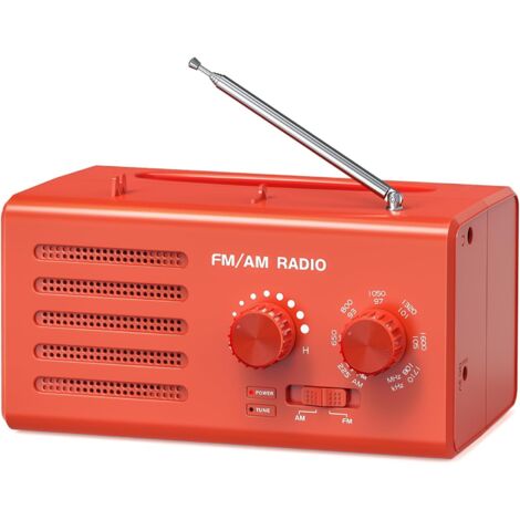 Radio Portable AM/FM avec Excellente Réception, Haut-Parleur Intégré, Prise Casque et USB. Alimentée par Piles, Idéale pour la Maison, L'extérieur et Les urgences.(Rouge) (1/5)