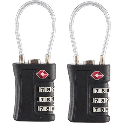 Cadenas à combinaison pour valise, cadenas à combinaison avec code, accessoires de voyage, petits cadenas pour valises, bagages, casier de gym, sac à dos, armoires (2 verrous TSA noirs) (03) (1/5)