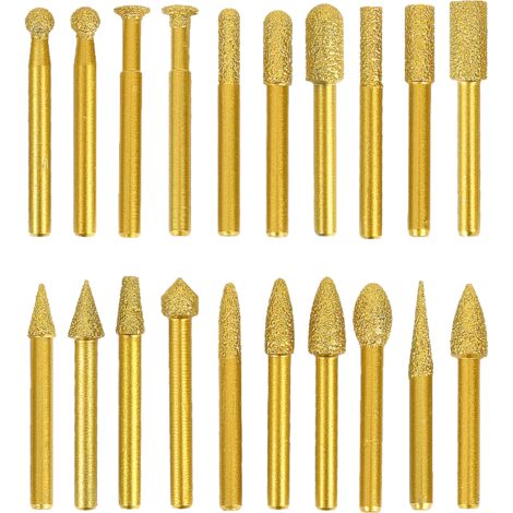Ensemble de 20 pièces de tête de meulage diamantée brasée tête de meulage à manche rond en fonte fraise à graver (1/5)