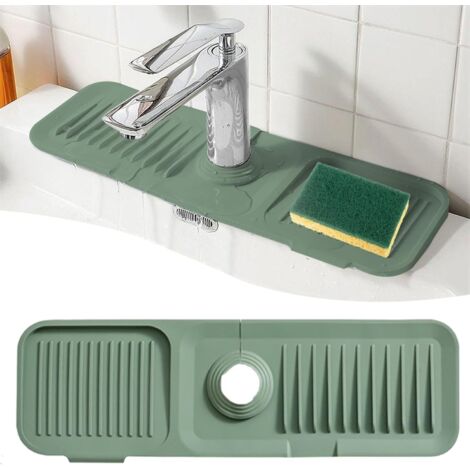 Protection anti-éclaboussures pour robinet, 17,7" x 5,5", récupérateur d'eau en silicone, tapis d'évier pour robinet de cuisine, salle de bain, ferme et buanderie (17,7", vert)