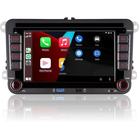 Autoradio double din 7 pouces – CarPlay et Android Auto sans fil – Bluetooth/FM/AM – Puissance élevée pour VW Golf, Passat, Jetta, Caddy, Tiguan