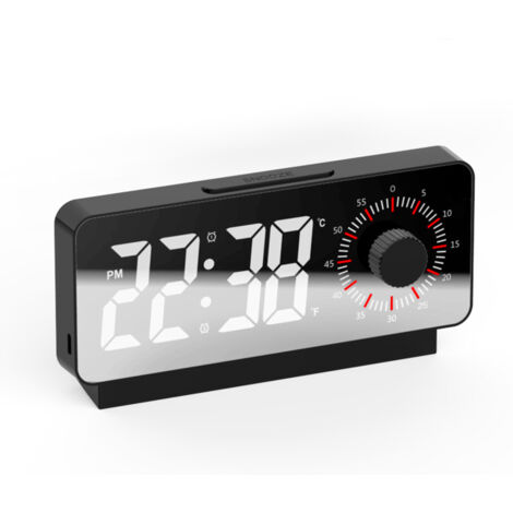 Réveil numérique électronique avec minuteur visuel, Miroir et température avec Fonction Snooze, Horloge de Bureau Noire (1/5)