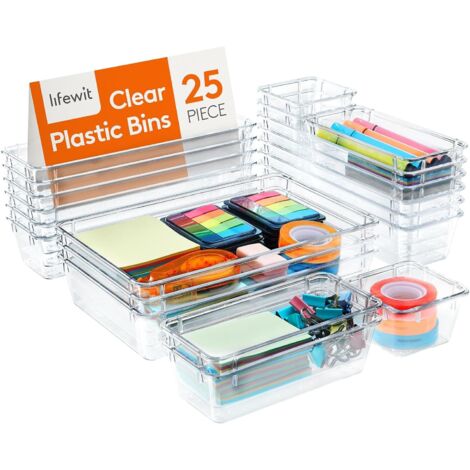 Lot de 25 Organisateurs de Tiroirs en Transparent, Rangement Tiroir Diviseur de Tiroir Plateau pour Papeterie Maquillage Bijoux, dans la Cuisine Chambre à Coucher Salle de Bain et le Bureau (1/5)