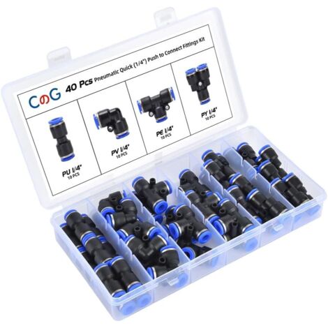 40pcs 6mm Splitter coude, trou ouvert droite à dégagement rapide raccord de poussée pneumatique 10 chacun (1/5)