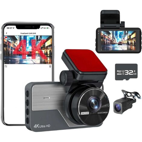 Caméra embarquée 4K + 2K Full HD, Avant et arrière, Grand Angle, Vision Nocturne, Mode stationnement 24h/24, Wi-FI intégré, écran 3 Pouces, 32 Go (1/5)