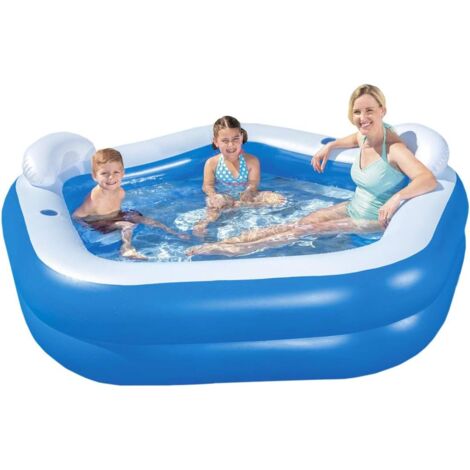 Piscine gonflable 213 x 206 x 69 cm – Parois latérales extra larges – 2 anneaux gonflables – Capacité 575 litres – Vanne de vidange