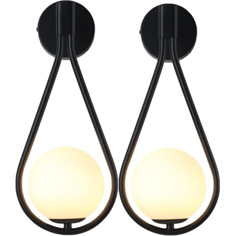 Applique Boule Verre LED 5W, Applique Murale Verre, Applique Murale Boule, Applique Art Deco, Lampe Vintage, Applique Globe Verre pour Salon, Chambre, Chevet, Escalier (Noire x 2) [Classe énergétique  (1/5)