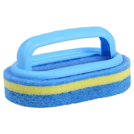 2 brosses de nettoyage, brosse à éponge de nettoyage à tous les fins avec poignée ergonomique confortable pour salle de bains, cuisine, baignoire, toilettes, mur, plancher (bleu) (1/5)