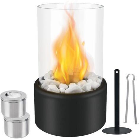 Cheminée bioéthanol moderne avec 2 chambres de combustion – Acier inoxydable et verre trempé – Décoration intérieure et extérieure (1/5)