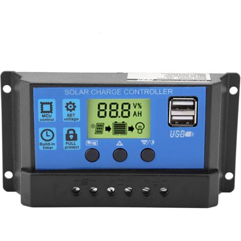 PWM 30A 12V 24V Régulateur de Charge à Double Panneau Solaire avec 5V Double Port USB, 10/20/30A Intelligent Contrôleur de Charge Solaire de LCD Affichage (YJSS-30A) (1/5)