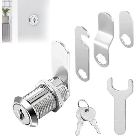 Serrure de boîte aux lettres 16 mm – Alliage de zinc chromé – 2 clés incluses – 4 plaques de verrouillage – Pour matériaux jusqu'à 12,5 mm (1/5)