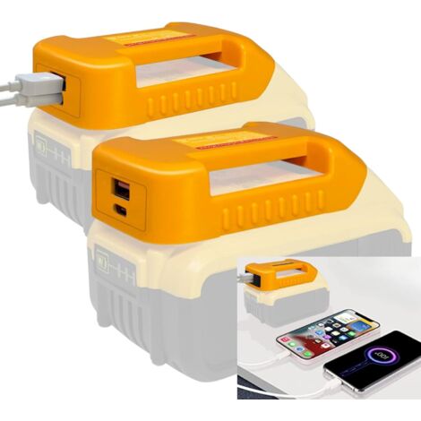 2PCS Adaptateur USB Chargeur pour DeWalt 20v 60v Batterie,Support de Batterie avec Ports de Charge Rapide USB - A et USB - C 2.1a,connecteur de Batterie d'alimentation Kit Adaptateur de Chargeur USB (1/5)