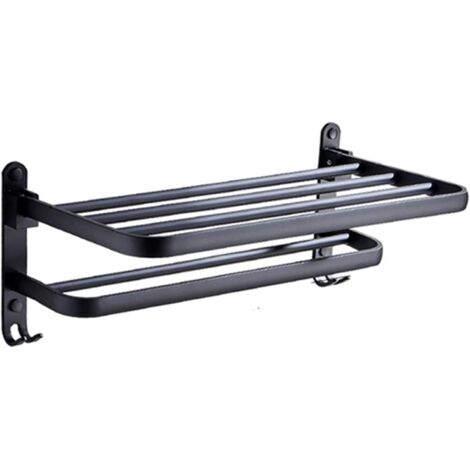 Serviette perforée Espace Aluminium Black Toilette Tablettes de Toilette Pliante Crochet de Rack de Serviette Towel Bar (1/5)