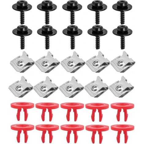 30 Pièces U-Clips et Vis Carrosserie, Metal écrous Et Boulons Pour Clips Fixation Voiture, Clip Fixation En Métal En Forme De U Avec Vis Autotaraudeuse à Tête Hexagonale, Pour Ailes Voitures (1/5)