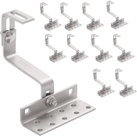 NuaFix Lot de 10 crochets de toit A2 pour panneaux solaires photovoltaïques - 3 positions réglables - Acier inoxydable 1.4016 - Angle Z, NS-HE-RH10X (1/5)