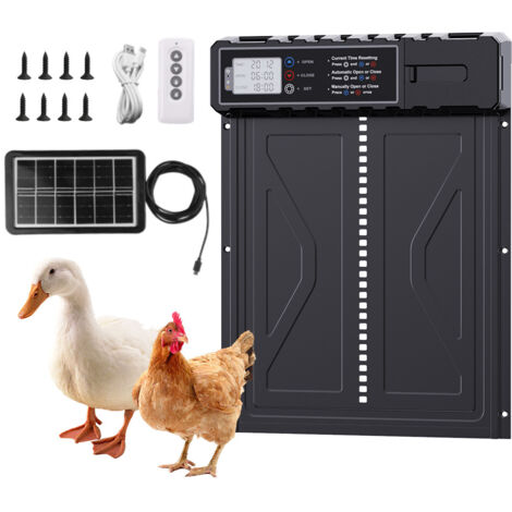 Porte Poulailler Automatique Solaire avec Affichage LED, Porte De Poulailler éLectrique en Aluminium avec Minuterie Et TéLéCommande, Porte De Poulailler éTanche Et Anti-Pincement IPX45