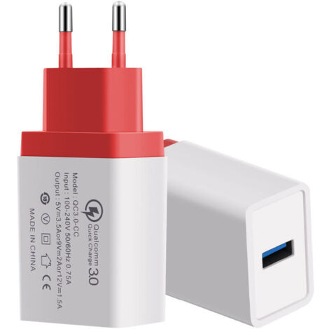 Chargeur Mural Universel De Voyage Portable A La Maison Qc3.0 Charge Rapide Charge Rapide Adaptateur De Chargeur Usb Pour Smartphones Tablettes, Rouge Eu Plug - Rouge Eu Plug (1/5)