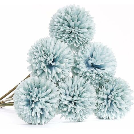 Fleurs Artificielles, 6 pièces Fleurs en Soie avec Tiges, Fausses Fleurs Bleues, Fleurs Artificielles de Chrysanthème pour La Décoration, Bouquets Centres Mariage, Décoration Chambre（Bleu） (1/5)