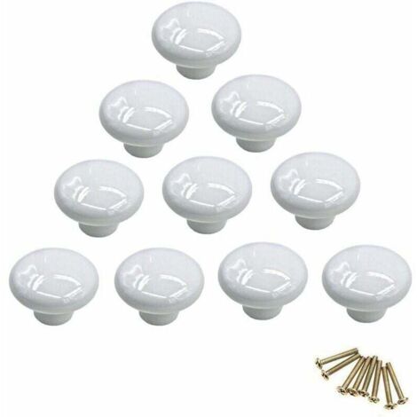 Poignée-bouton rond en porcelaine, bouton de meuble, bouton de tiroir, bouton de placard, poignée en céramique, relooking déco intérieur, vintage our tiroir, placard, commode, porte - blanc - Blanc (1/5)