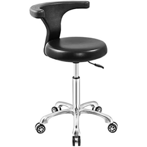 Chaise à roulettes réglable pour bureau, cuisine, dentiste, boutique, laboratoire et maison (Noir) (1/5)