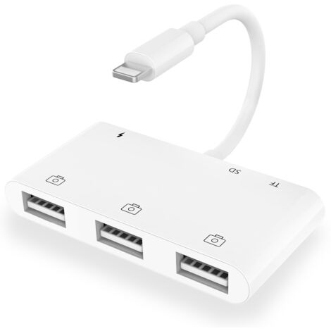 Adaptateur Lecteur Carte SD pour iPhone, 6 en 1 Adaptateur Lecteur Carte USB/SD/TF Caméra, Adaptateur Caméra USB avec Port Chargement, Adaptateur USB OTG pour iPhone 14/13/12/11 X XS/XR/8/7/Pad (1/5)
