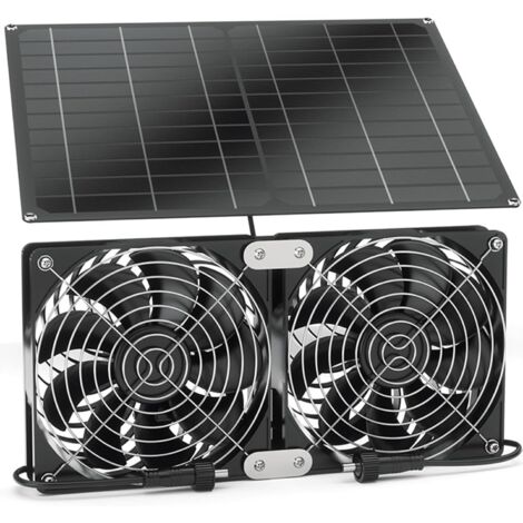 Ventilateur solaire 15 W étanche – Kit double ventilateurs pour serre et poulailler – Moteur jusqu'à 3000 tr/min – Panneau solaire inclus