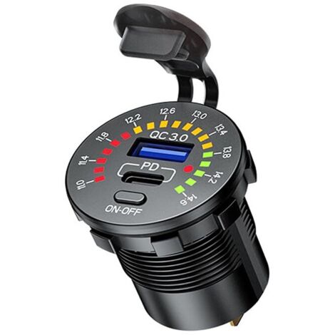 Chargeur double USB QC3.0 36 W 12 V étanche avec prise USB PD et interrupteur marche/arrêt pour voiture (1 pièce)