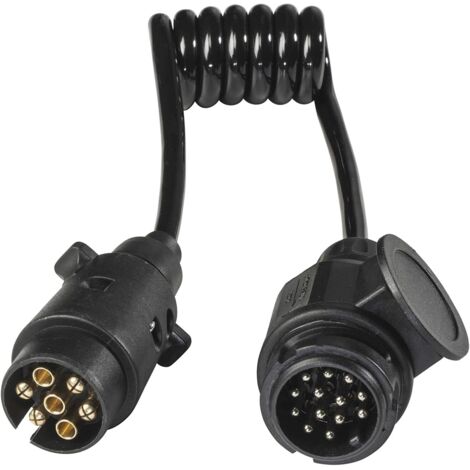 Rallonge remorque 7 pôles sur fiche 13 pôles – Câble adaptateur 12V 1m – IP44 pour usage extérieur – Résistant aux conditions climatiques (1/5)